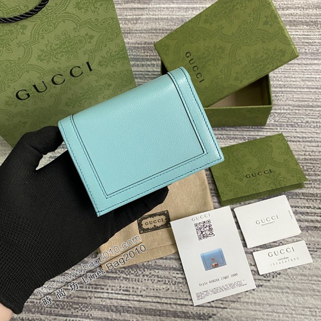 Gucci新款包包 古馳淺藍色全皮女款短錢夾 Gucci新款竹節鎖扣對折錢包 658244  ydg3303